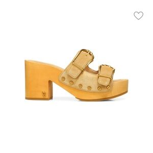 Tan Suede Veronica Beard Wooden Clog Sandals